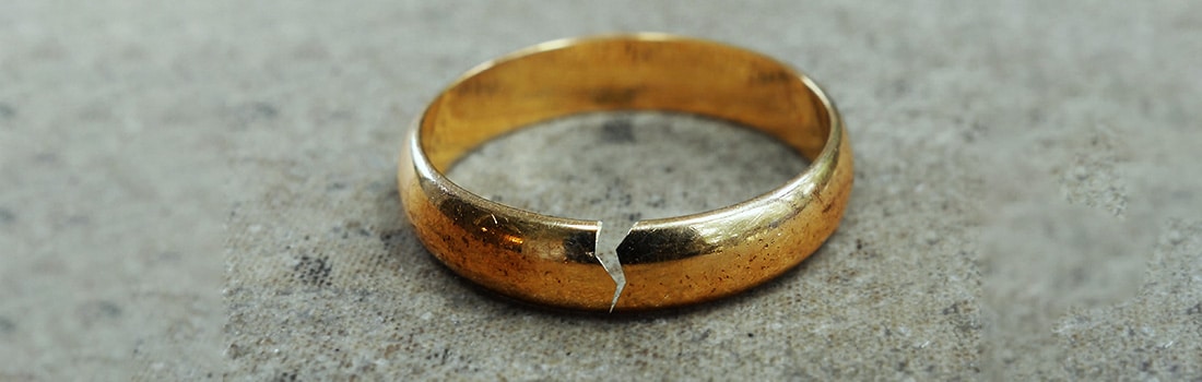 Broken wedding ring representing divorce